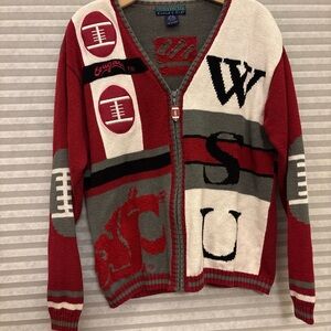 Vtg Collegiate Eagles Eye WSU Cougars Ramie Cotton Football Zip Cardigan Cougs M